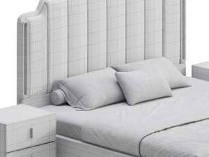 Glam Beige Upholstered Bed 3D Модель