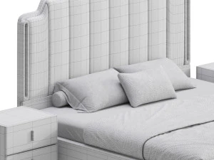 Glam Beige Upholstered Bed 3D Model