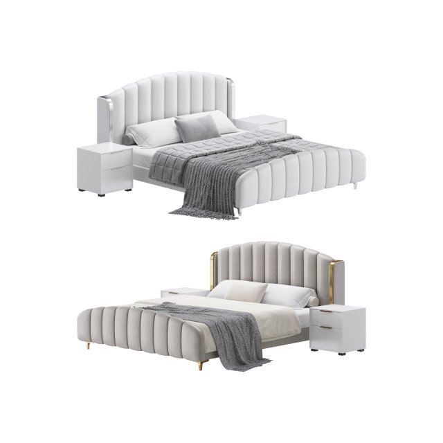 Glamorous Beige Upholstered Wingback Bed Modelo 3D .c4d .max .obj .3ds .fbx .stl .blend 