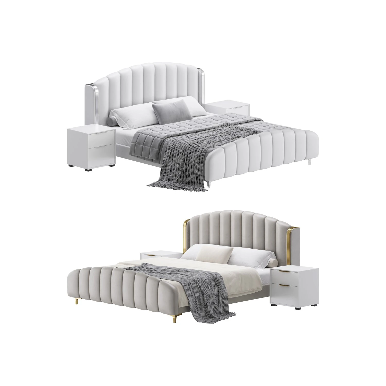 Glamorous Beige Upholstered Wingback Bed 3D Model .c4d .max .obj .3ds .fbx .stl .blend 