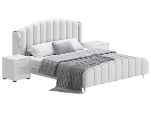 Glamorous Beige Upholstered Wingback Bed Modelo 3D