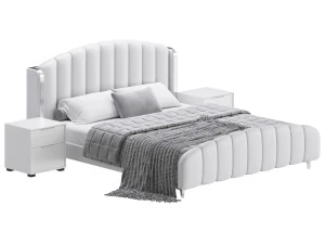 Glamorous Beige Upholstered Wingback Bed 3D Model