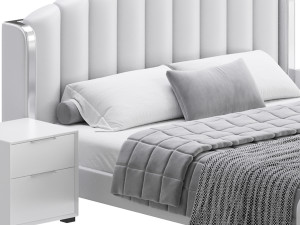Glamorous Beige Upholstered Wingback Bed Modelo 3D