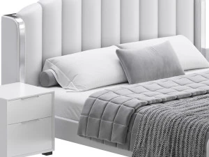 Glamorous Beige Upholstered Wingback Bed 3D Model