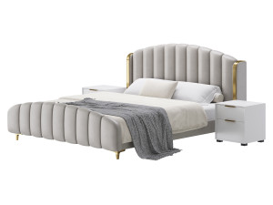 Glamorous Beige Upholstered Wingback Bed Modelo 3D