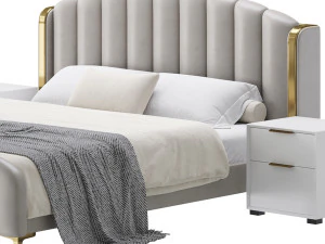 Glamorous Beige Upholstered Wingback Bed 3D Model