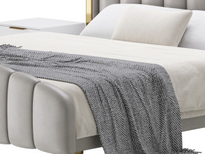 Glamorous Beige Upholstered Wingback Bed Modelo 3D