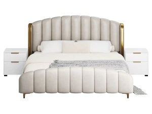 Glamorous Beige Upholstered Wingback Bed 3D Model