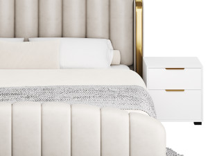 Glamorous Beige Upholstered Wingback Bed Modelo 3D