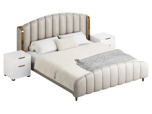 Glamorous Beige Upholstered Wingback Bed 3D Model