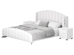Glamorous Beige Upholstered Wingback Bed Modelo 3D