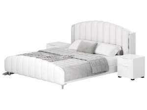 Glamorous Beige Upholstered Wingback Bed 3D Model
