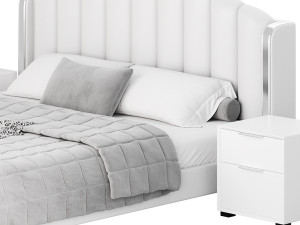 Glamorous Beige Upholstered Wingback Bed Modelo 3D