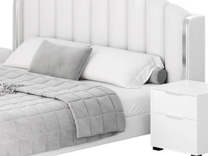 Glamorous Beige Upholstered Wingback Bed 3D Model
