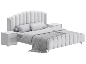 Glamorous Beige Upholstered Wingback Bed 3D Model