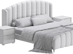 Glamorous Beige Upholstered Wingback Bed 3D Model