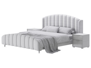 Glamorous Beige Upholstered Wingback Bed Modelo 3D