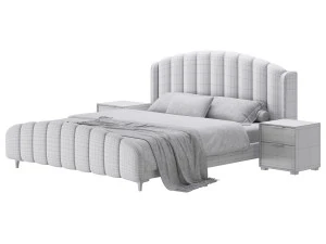 Glamorous Beige Upholstered Wingback Bed 3D Model