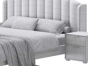 Glamorous Beige Upholstered Wingback Bed Modelo 3D