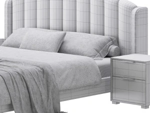 Glamorous Beige Upholstered Wingback Bed 3D Model