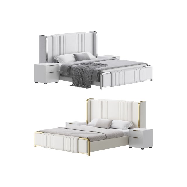 Glamorous White Upholstered Wingback Bed I Model 3D .c4d .max .obj .3ds .fbx .stl .blend 