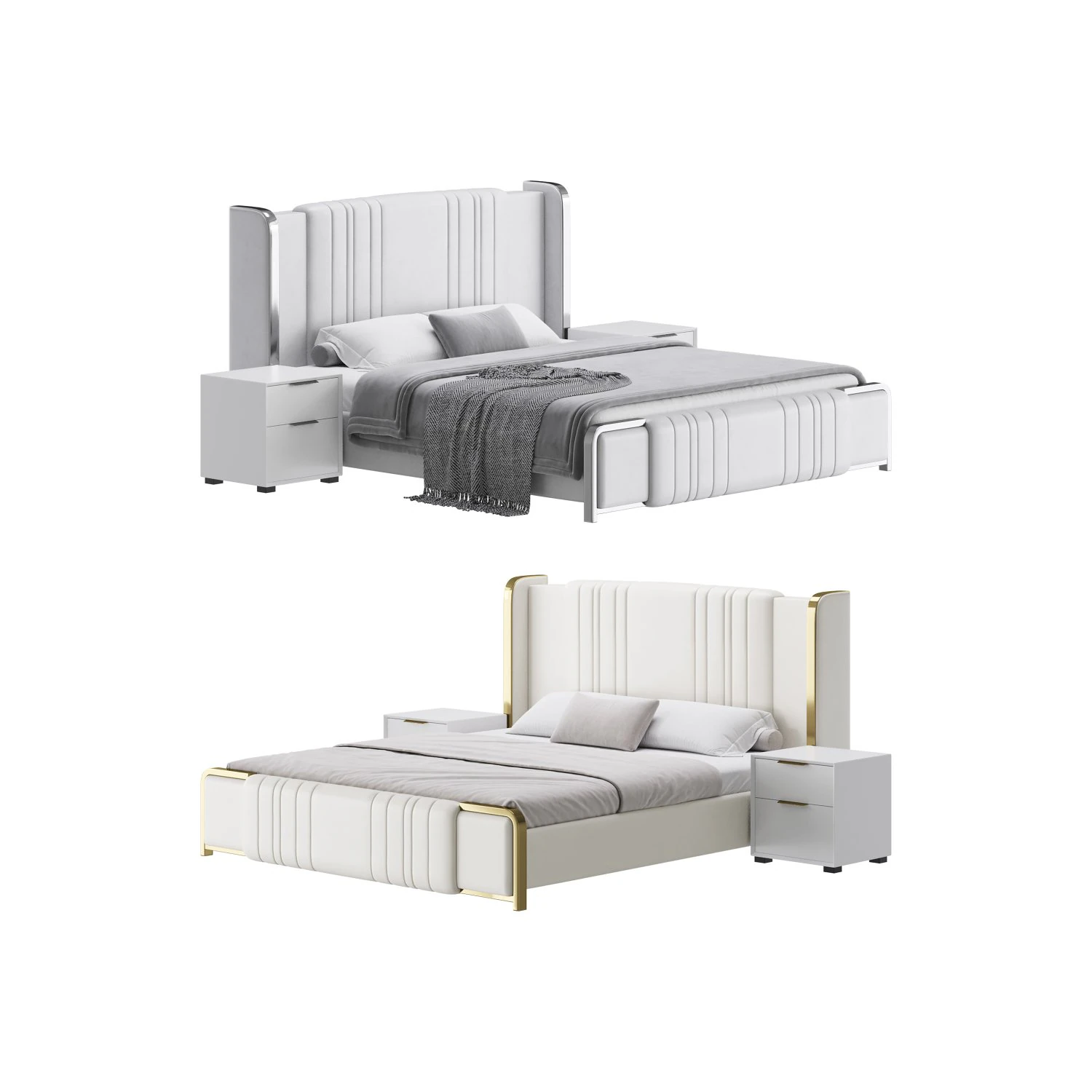 Glamorous White Upholstered Wingback Bed I 3D Model .c4d .max .obj .3ds .fbx .stl .blend 