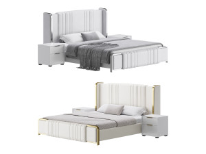 Glamorous White Upholstered Wingback Bed I 3Dモデル