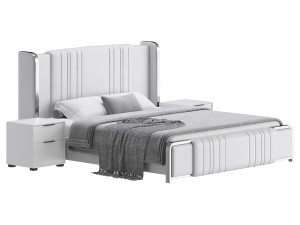 Glamorous White Upholstered Wingback Bed I Model 3D