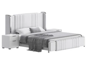 Glamorous White Upholstered Wingback Bed I 3D Model