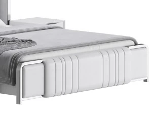 Glamorous White Upholstered Wingback Bed I 3D Model