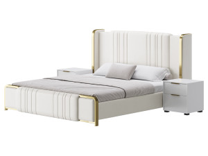 Glamorous White Upholstered Wingback Bed I Model 3D