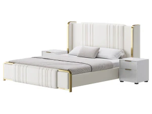 Glamorous White Upholstered Wingback Bed I 3D Model