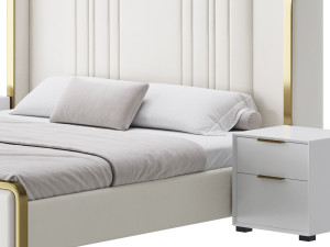 Glamorous White Upholstered Wingback Bed I Model 3D