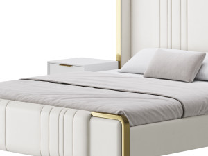 Glamorous White Upholstered Wingback Bed I Model 3D