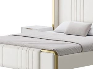 Glamorous White Upholstered Wingback Bed I 3D Model