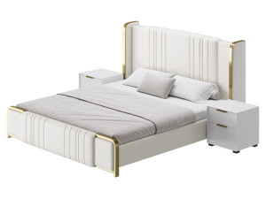Glamorous White Upholstered Wingback Bed I Model 3D
