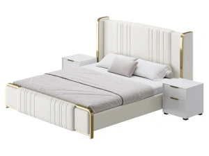 Glamorous White Upholstered Wingback Bed I 3D Model