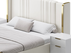 Glamorous White Upholstered Wingback Bed I Model 3D