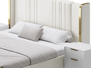 Glamorous White Upholstered Wingback Bed I 3D Model