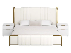 Glamorous White Upholstered Wingback Bed I 3D Model