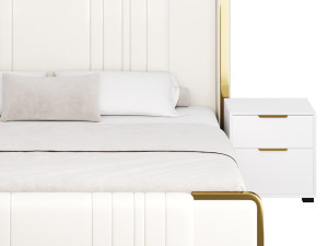 Glamorous White Upholstered Wingback Bed I Model 3D