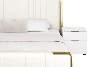 Glamorous White Upholstered Wingback Bed I 3D Model