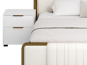 Glamorous White Upholstered Wingback Bed I Model 3D