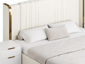 Glamorous White Upholstered Wingback Bed I Model 3D