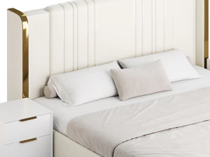 Glamorous White Upholstered Wingback Bed I 3D Model