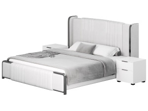 Glamorous White Upholstered Wingback Bed I Model 3D