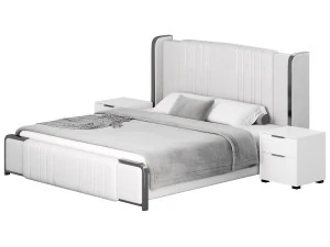 Glamorous White Upholstered Wingback Bed I 3D Model