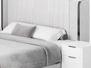 Glamorous White Upholstered Wingback Bed I Model 3D