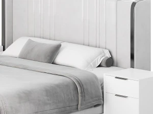 Glamorous White Upholstered Wingback Bed I 3D Model