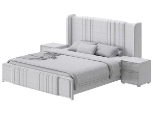 Glamorous White Upholstered Wingback Bed I 3D Model